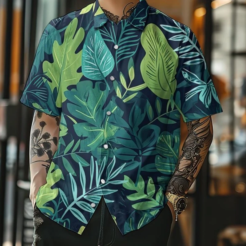 New Men\'s Shirt 3d Beach Flower Print Hawaiian Shirts For Men Summer Casual Short Sleeve Shirt Loose Oversized Male Clothing Top