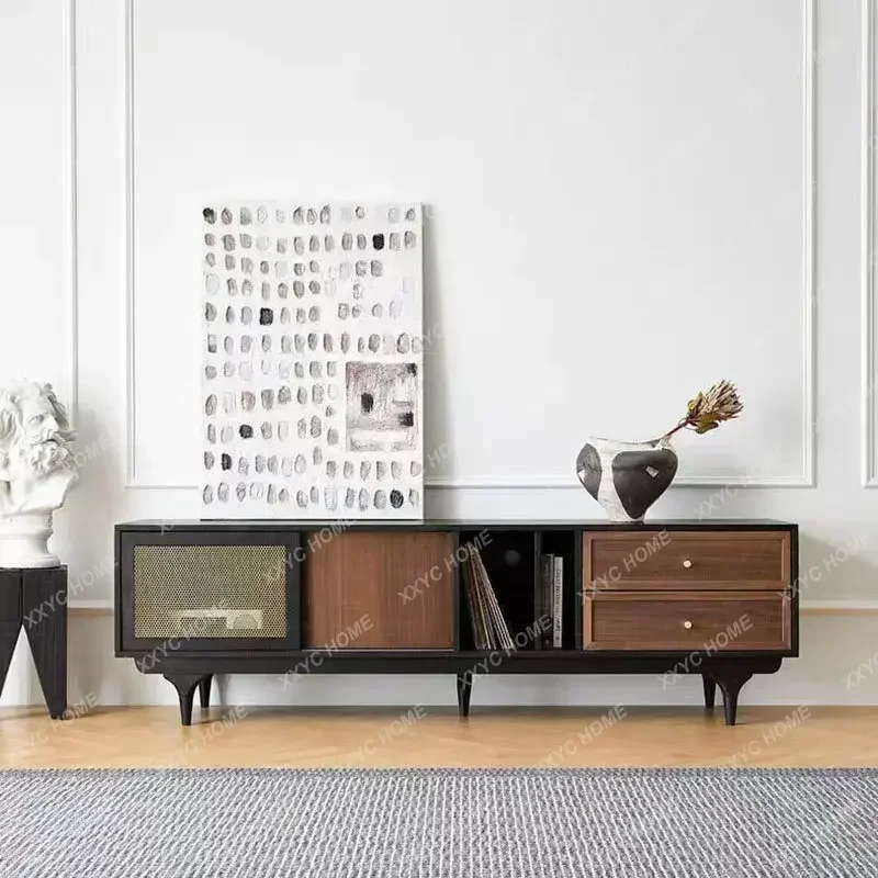 XX retro cabinet simple light luxury  solid wood TV cabinet living room sliding door