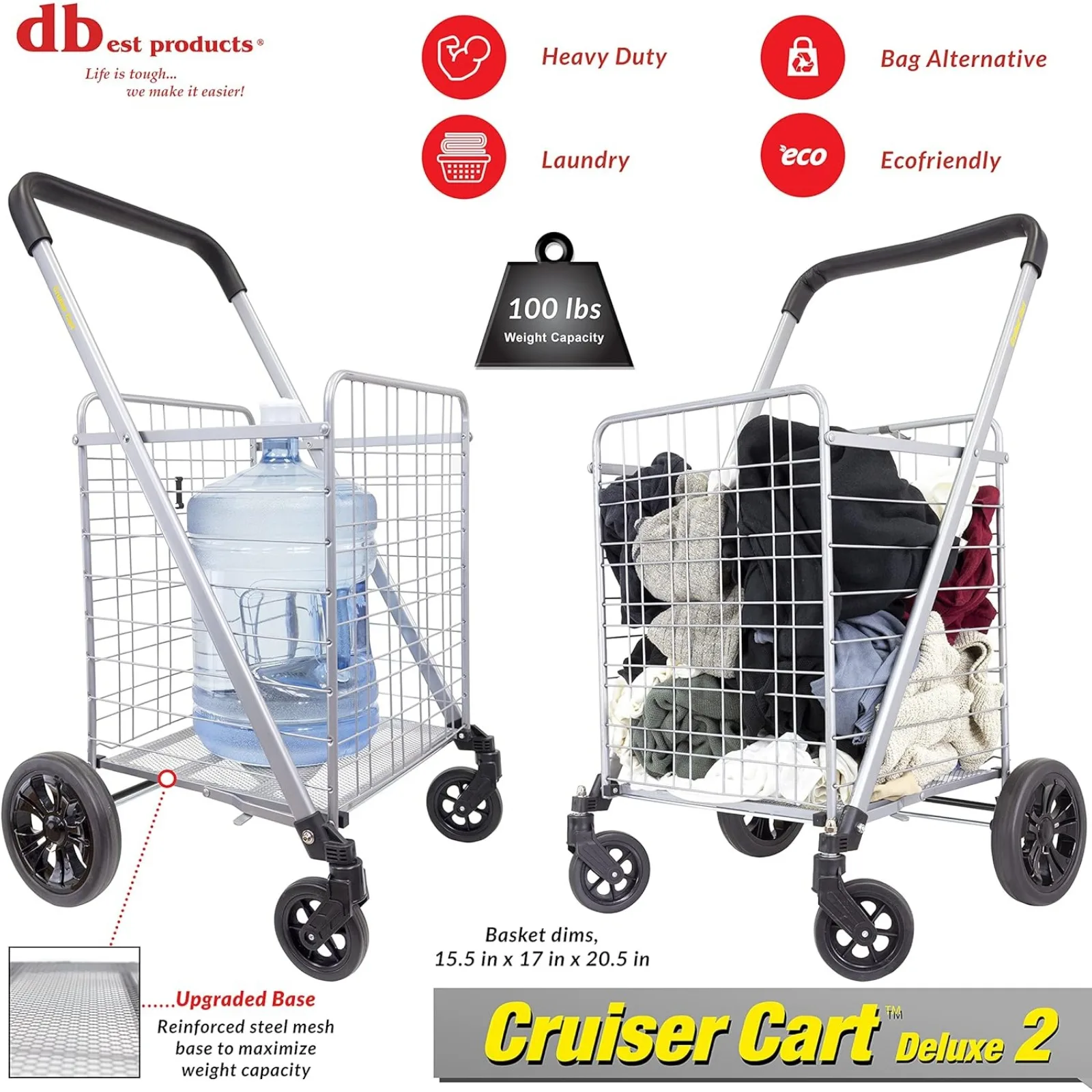 Imagem -04 - Compras Mercearia Rolling Basket Cesta de Lavanderia Dobrável Nas Rodas Carrinho Compacto Eua Dbest Produtos Cruiser Cart 2