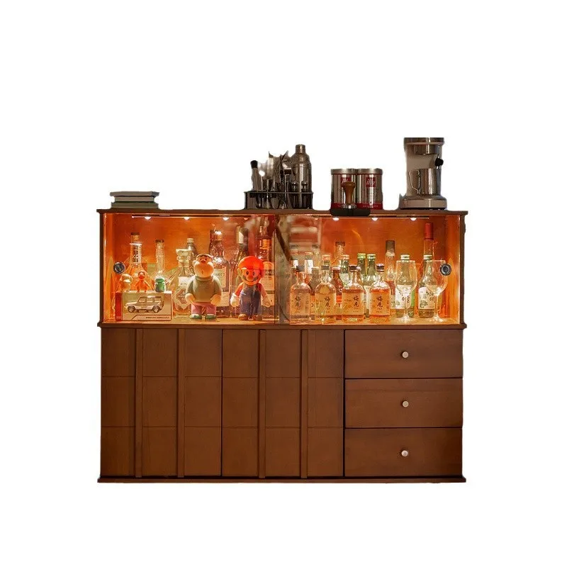

Retro solid wood cabinet, low cabinet storage, dining side cabinet, glass wine cabinet, living room display cabinet