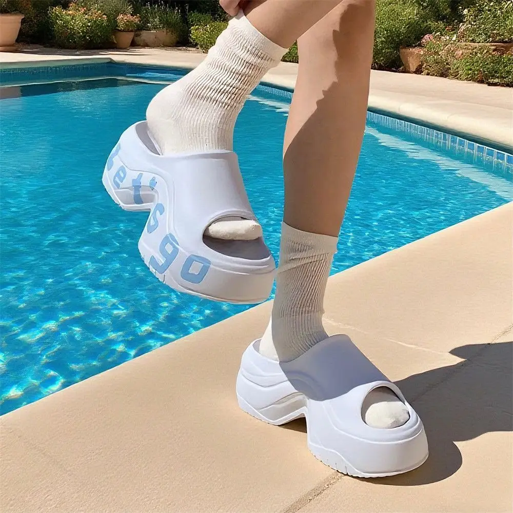 

Increase Height 8CM Thick Bottom Slippers Women Summer Personalized Letters Sandal Mop Soft Anti-slip Breathable