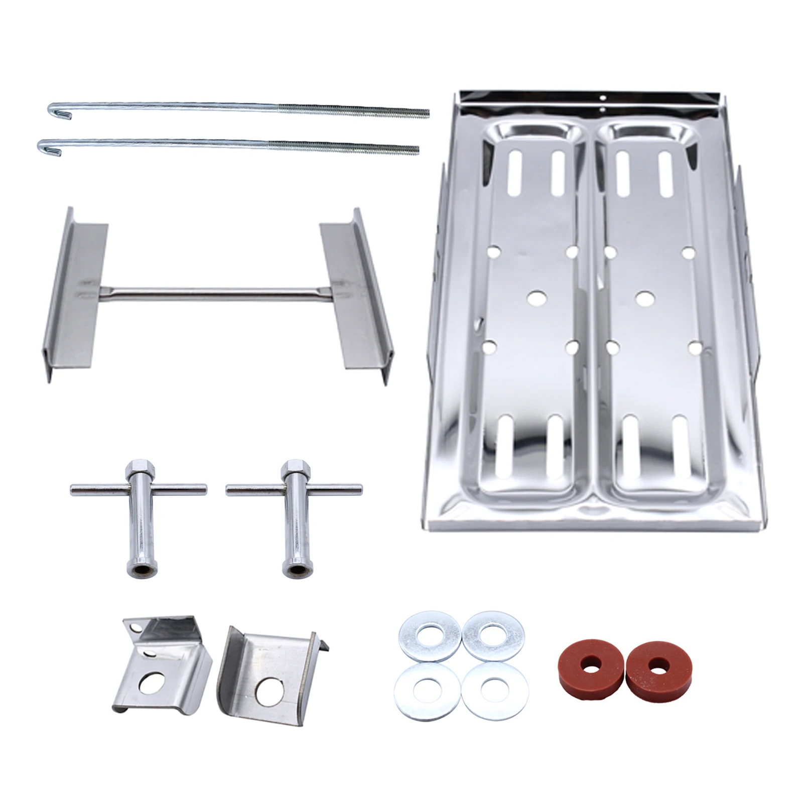 Battery Tray Kit Stainless Steel Polished with J Hooks 7 1/2 x 13 1/4