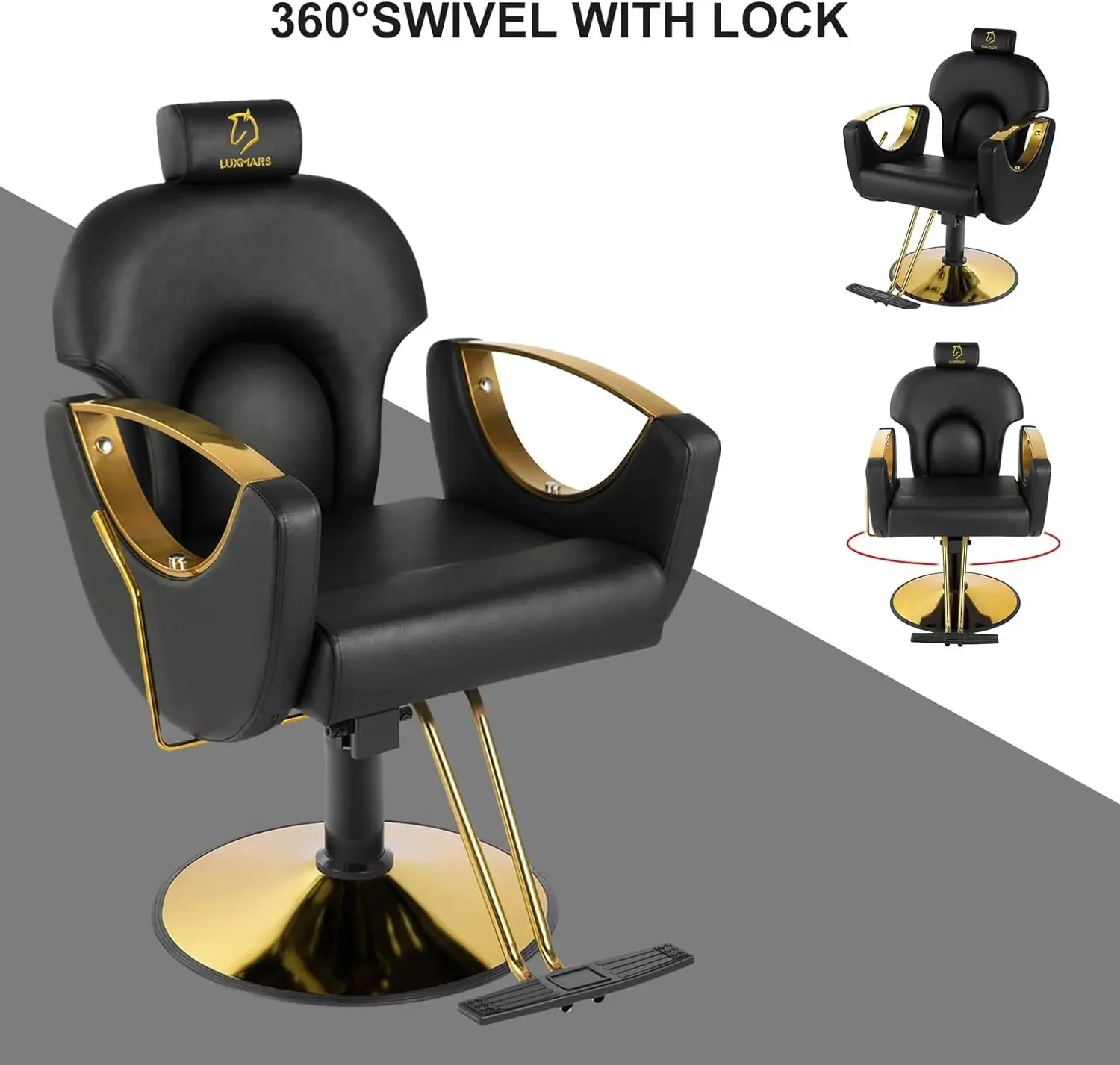 Silla de barbero reclinable, sillas hidráulicas giratorias de 360 grados, estilismo de cabello, corte