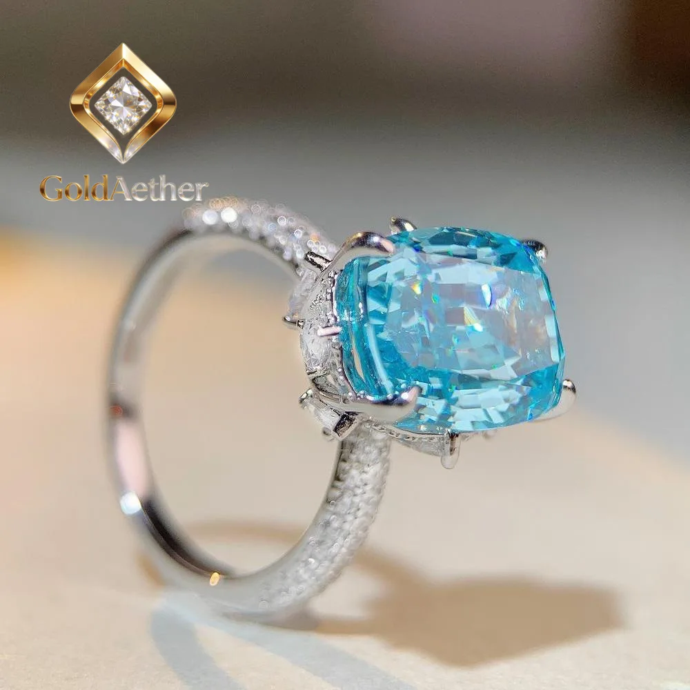 

Кольцо GoldAether Luxury из белого золота и платины PT950 с аквамарином и муассанитом, женское, 10 карат