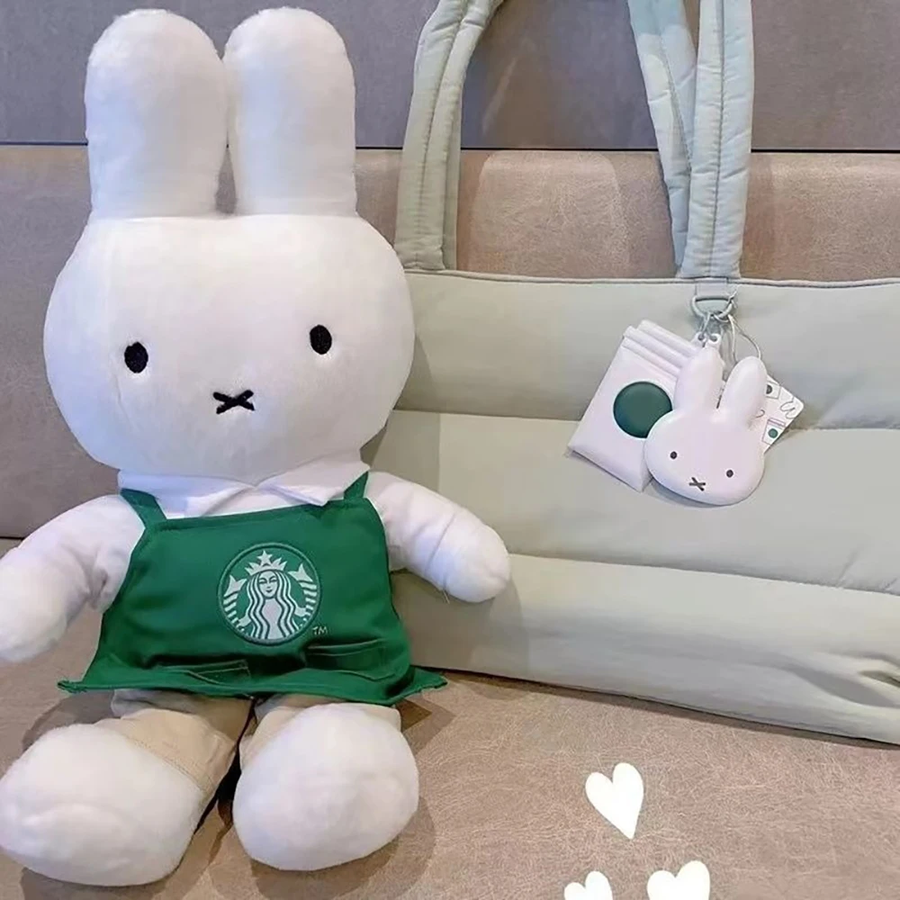 Kawaii Miffy Plush Doll Cute Starbucks Apron Clothing Doll Cartoon Rabbit Peripheral Doll Decoration Fun Toy Girl Gift