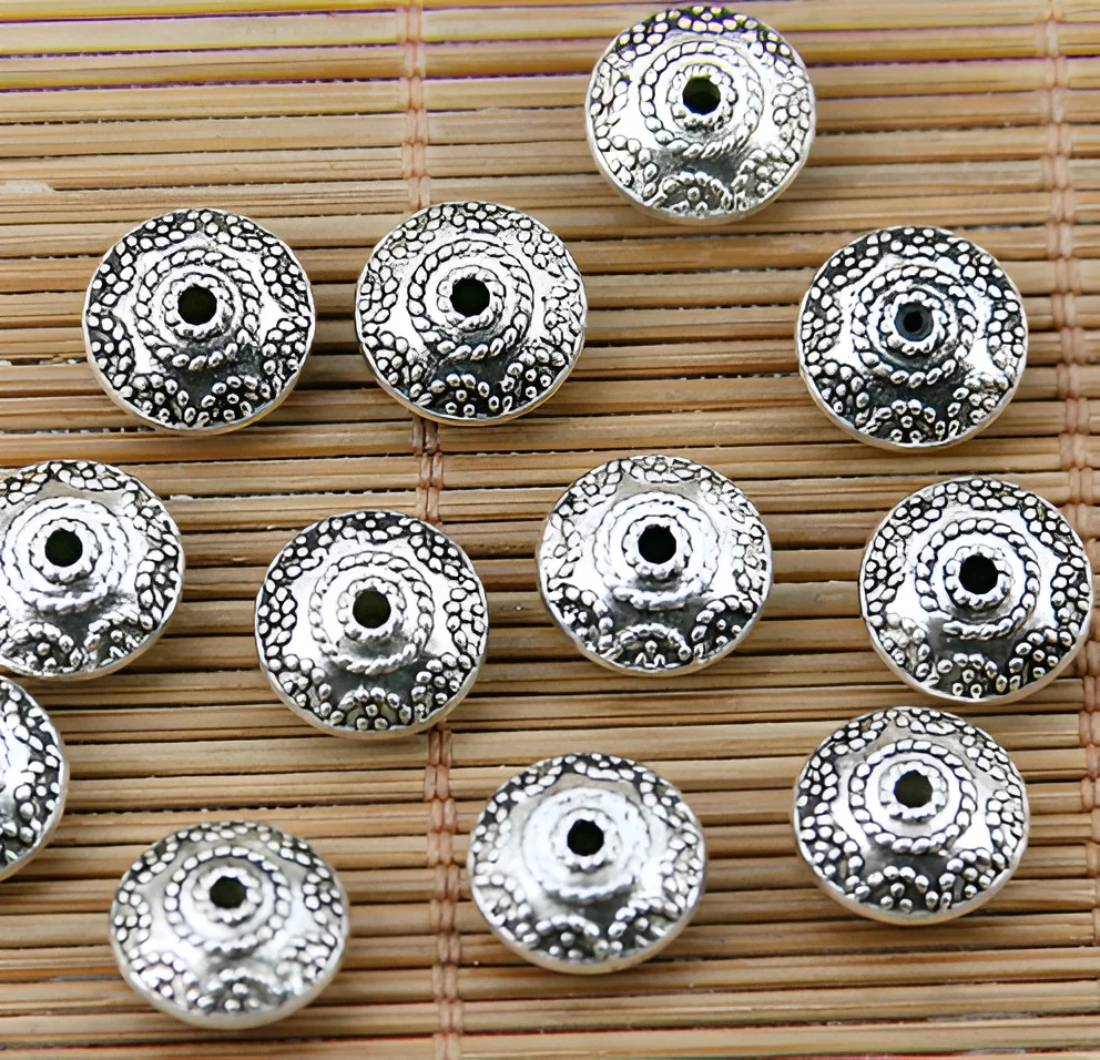 

15pcs 11*5mm Alloy matel tibetan silver flower round beads HWEF1381