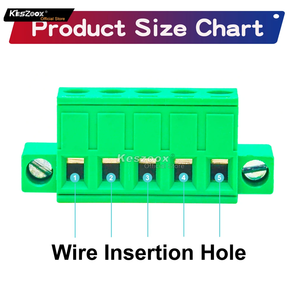 

Keszoox 10 PCS 5.08mm 5 Pin Phoenix Type Screw Terminal Block Connector, Green PCB Mount with Male Female Flanges