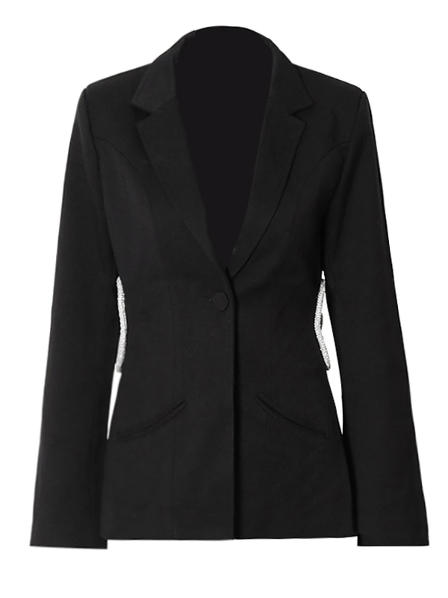 Fashion Slim Waist Black Suit Jacket Women Coats 2023 Spring New Fashion Hollowed-out Slim Fit Long Sleeve White Blazer Coat