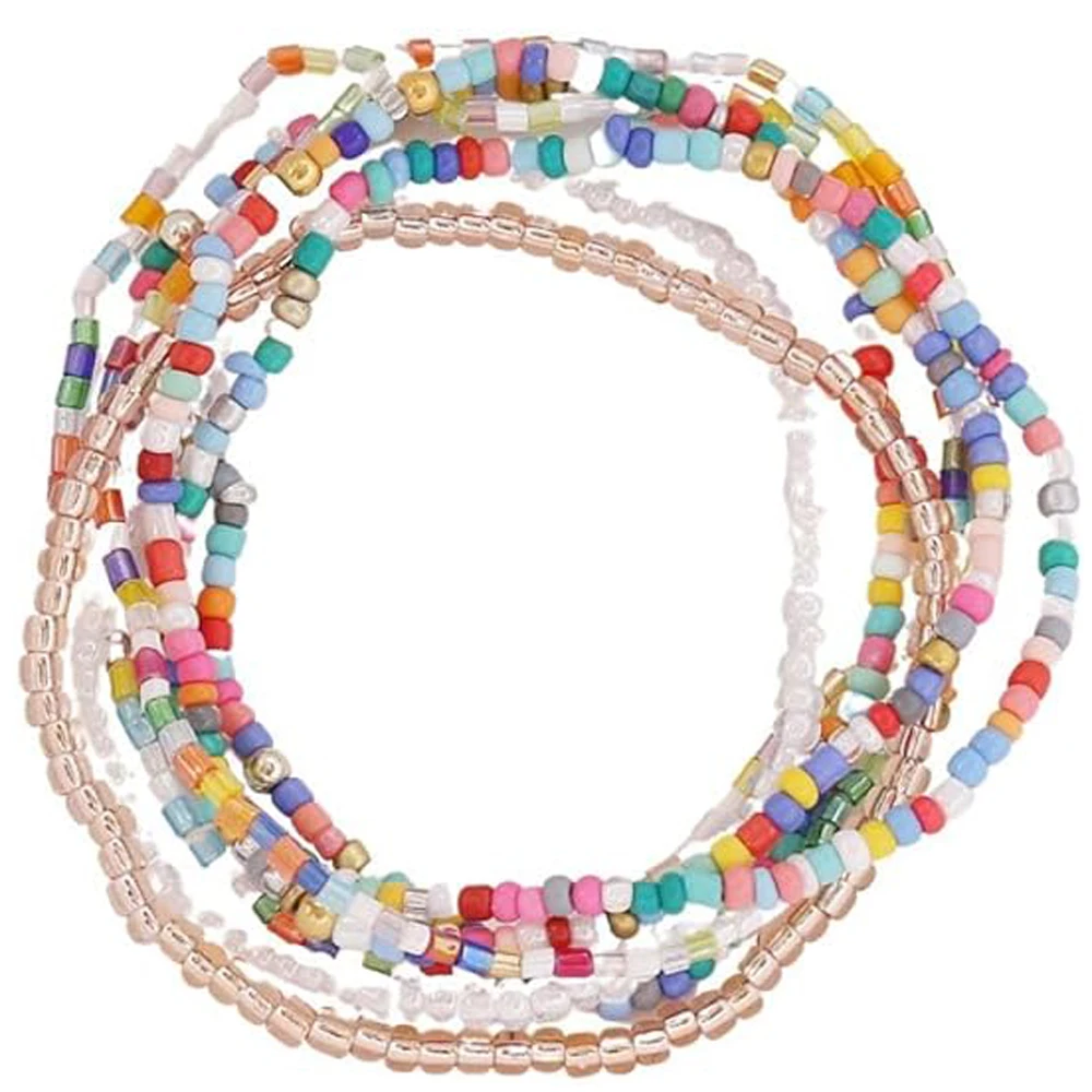 Boho Colorful Handmade Stackable Bead Bracelets Set Multicolor Seed Layered Stretch Bracelet Boho Summer Vaction Beach Jewelry - view 6