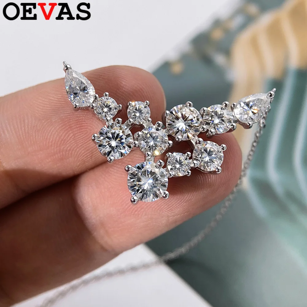 OEVAS Full Moissanite Pendant Necklace For Women S925 Silver Sparkling Wedding Chain Party Fine Jewelry Can Pass Diamond Test