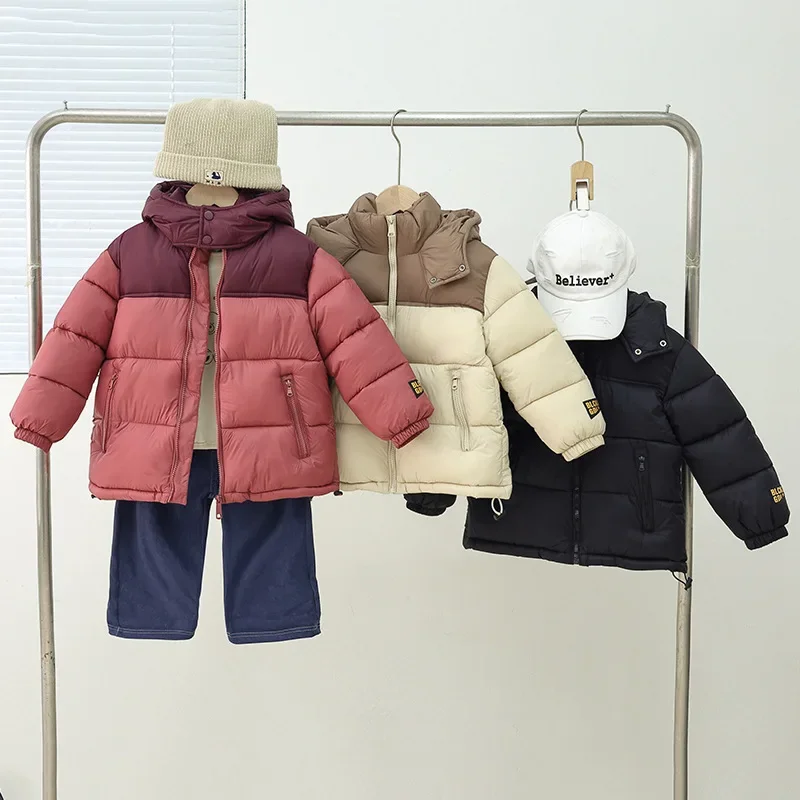 

Off season children's black gold spliced cotton coat, baby winter coat, medium and large children's warm graphene down cotton ja