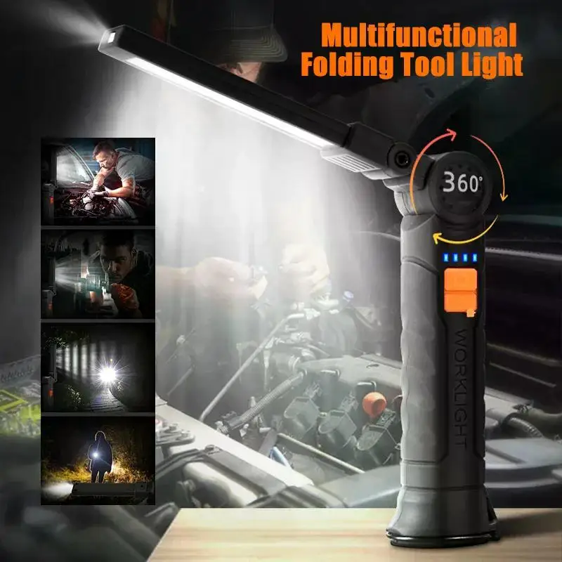 E5 2Pcs USB Rechargeable COB LED Flashlight Work Light Magnetic Torch Portable Hanging Lamp with Built-in Battery Camping Torch