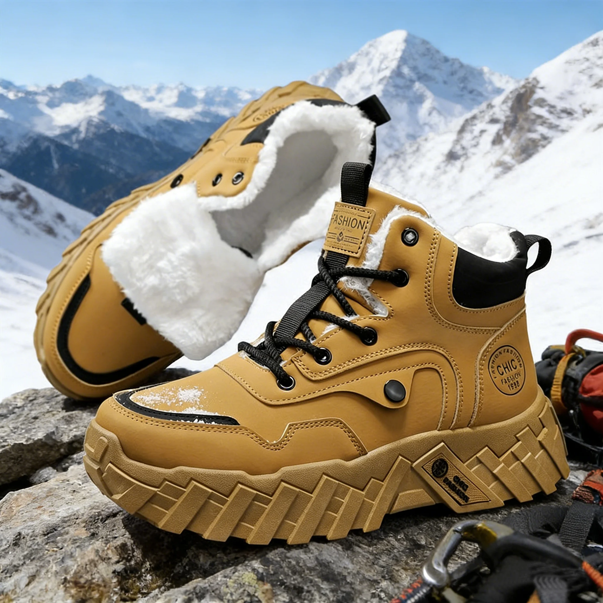 

Зимние плюшевые утолщенные мужские хлопковые туфли, теплые нескользящие уличные повседневные кожаные рабочие ботинки