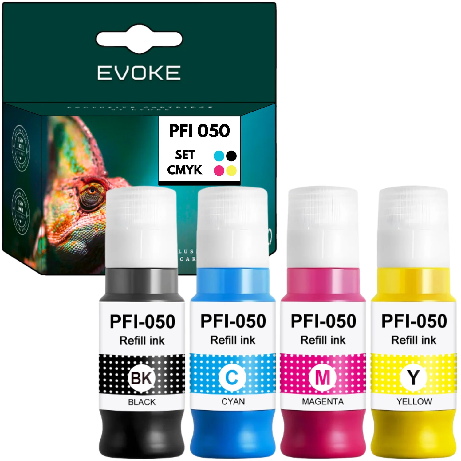 Evoke compatibele inkt voor Canon Pfi-050 Pfi050 4X CMYK: zwart, cyaan, magenta, geel, 280 ml, 26.000 pagina's, Imageprograf Tc-20 Tc-20M
