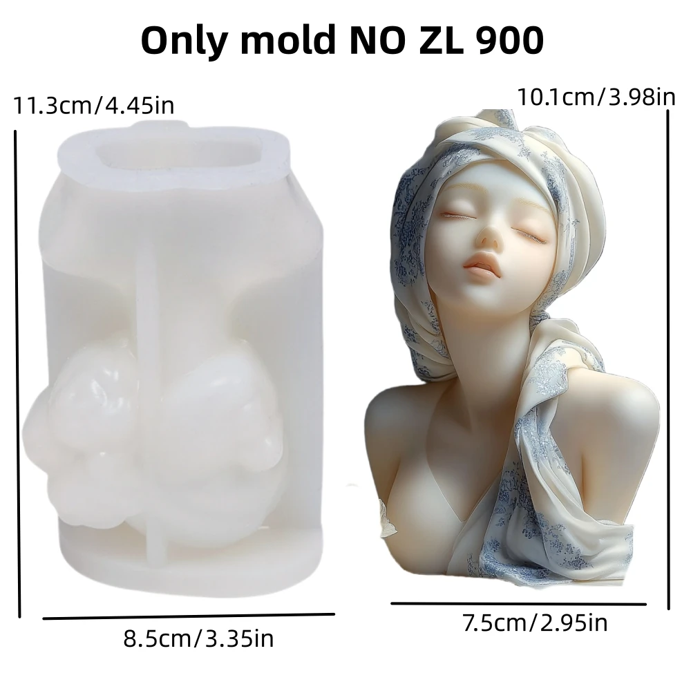 3D Headscarf Girl Candle Silicone Mold Long Hair Goddess Female Epoxy Resin Silicone Mould Female Body Concrete Gypsum Molds