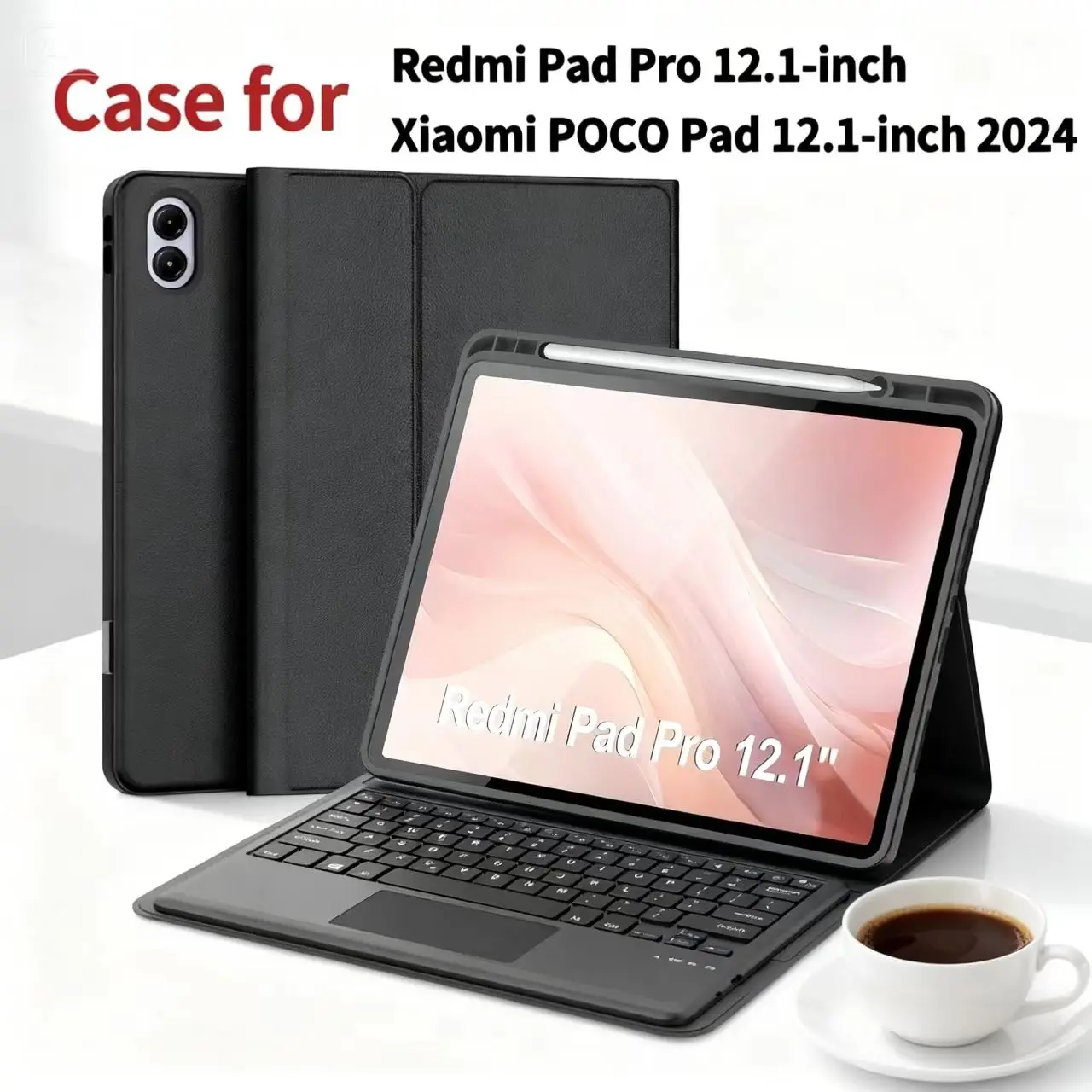 Case for Redmi Pad Pro 12.1 Inch, Bluetooth Keyboard Cover for Xiaomi POCO Pad 12.1 Inch 2024 Wireless Removable Keyboard Cover