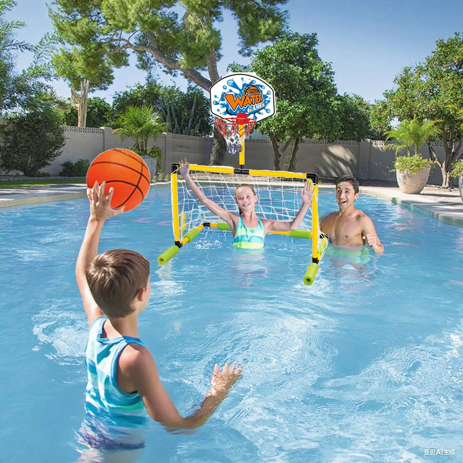

Pool Basketball Hoop Floating Poolside Basketball Hoop Set with Pump and Football Waterproof Portable Door Frame for Lake Beach