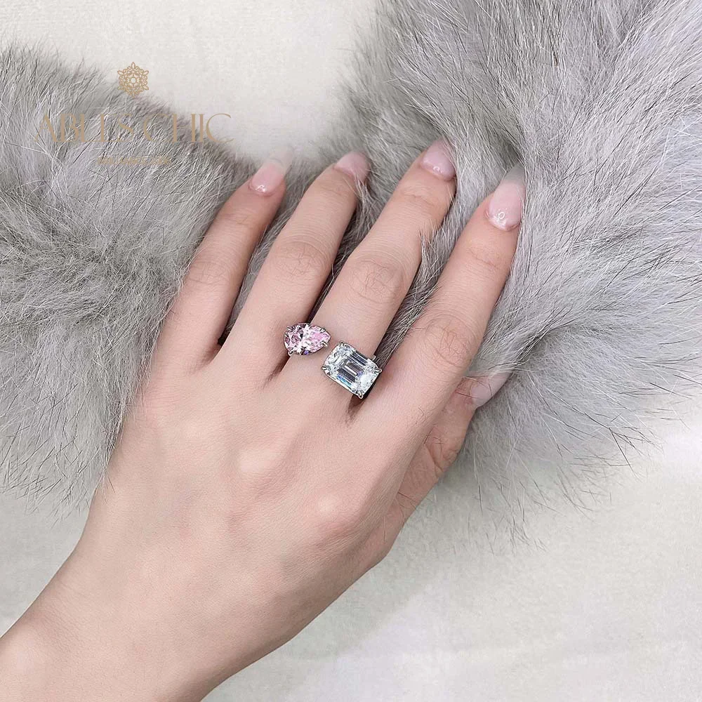 Ables Chic 925 Silver Two Stones Prong Set Open Ring Lab Kunzite Gemstones Quality Adjustable Cocktail Rings S2R1S2R1529