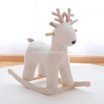 Wooden Horse Nordic Wind Deer Rocking Horse Rocking Chair Baby Solid Wood Toy Moose Christmas Gift Can Sit Sofa Furniture