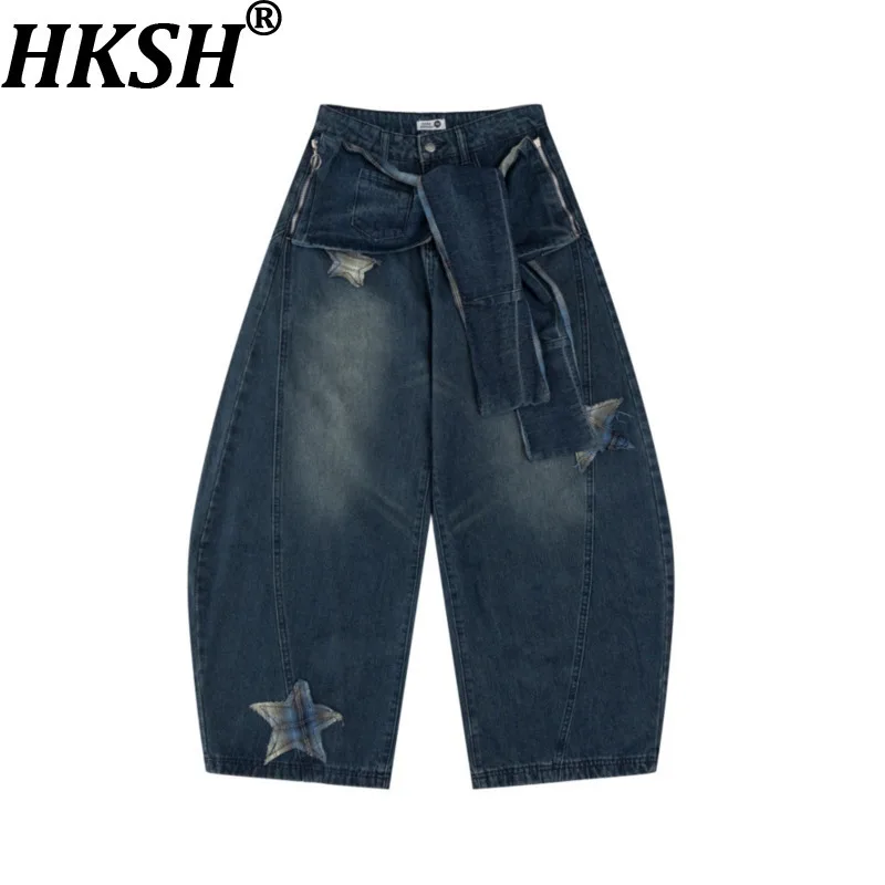 

HKSH, весна-лето, новые мужские уникальные звезды, модные уличные потертые джинсовые брюки, шикарные широкие джинсы в стиле панк HK8003