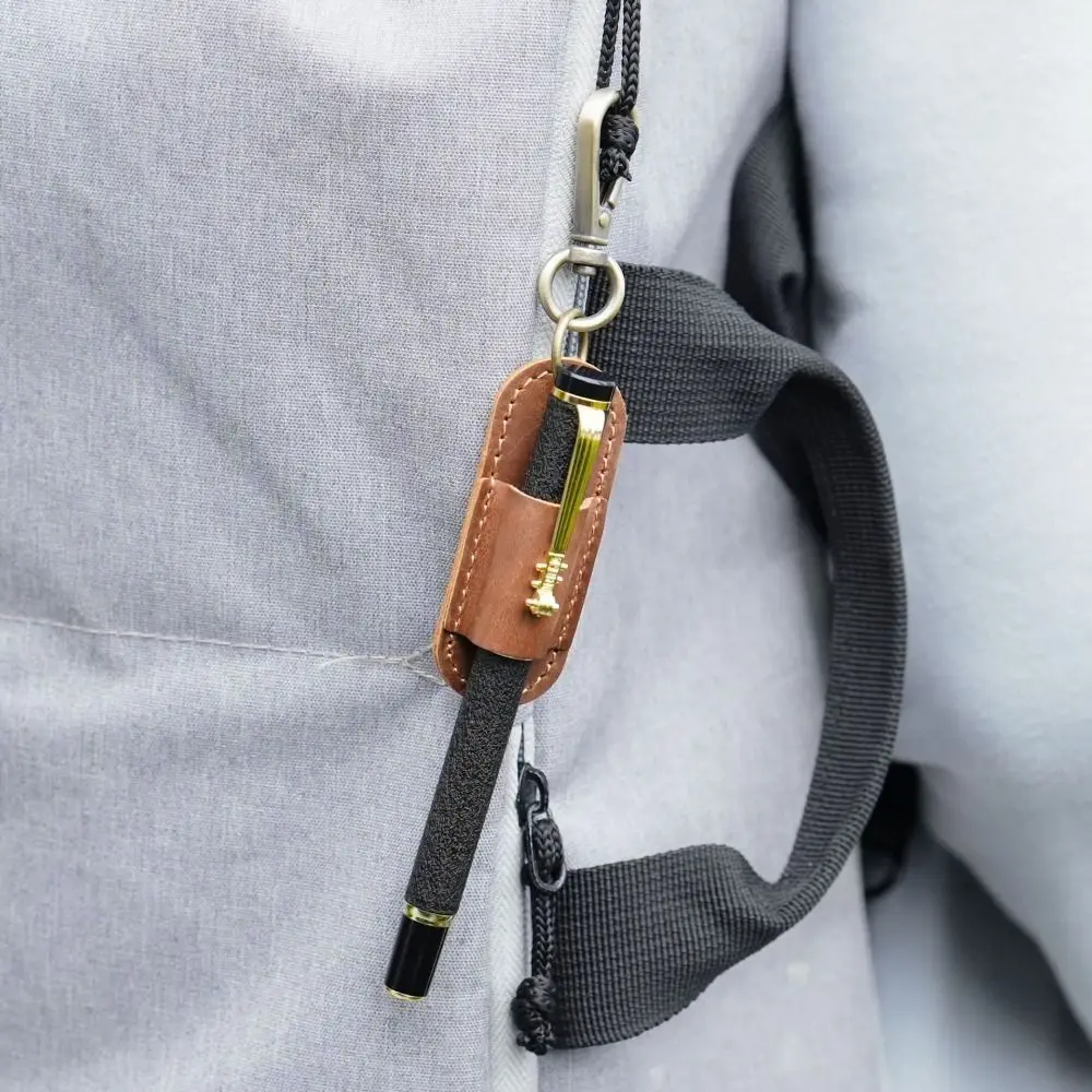 Luxury Genuine Leather Pen Case Removable Pen Tray Portable Pen Holder Keychain 1 Slot Clip Design Pen Pouch Keychain