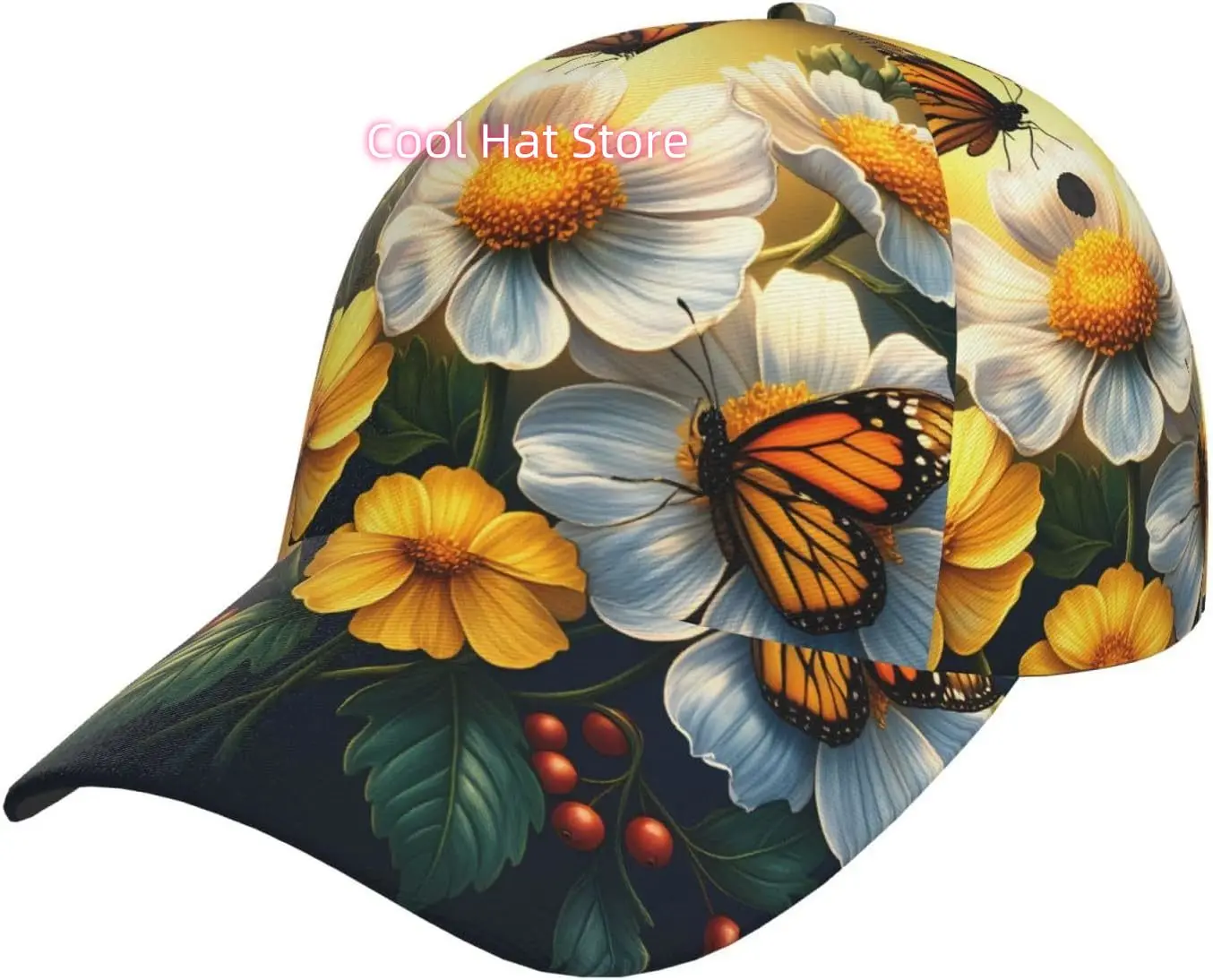 Bee and Daisy Garden Pattern Baseball Cap Adjustable Cotton Baseball Hat for Sports, Outdoor, Travel Gifts for Men Black