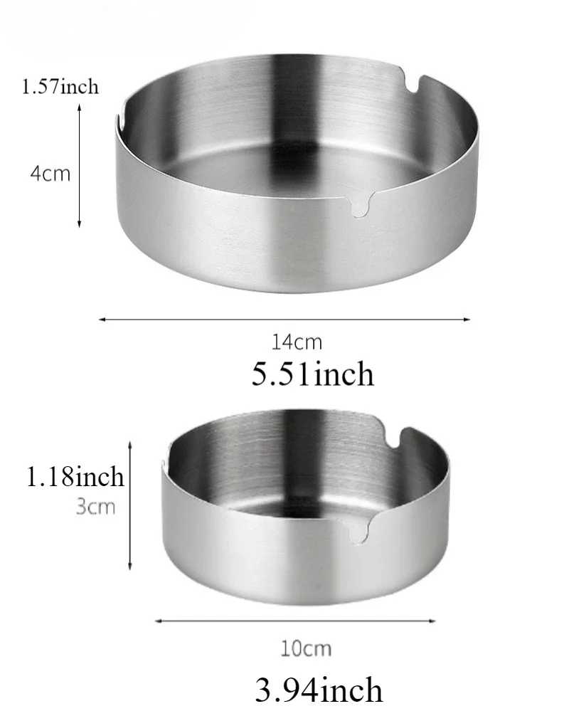 1Pc Ashtray U-Shaped Groove Thick And Durable Placed Steadily Drop Resistant 14cm Car Windproof Stainless Steel Easy To Clean CN