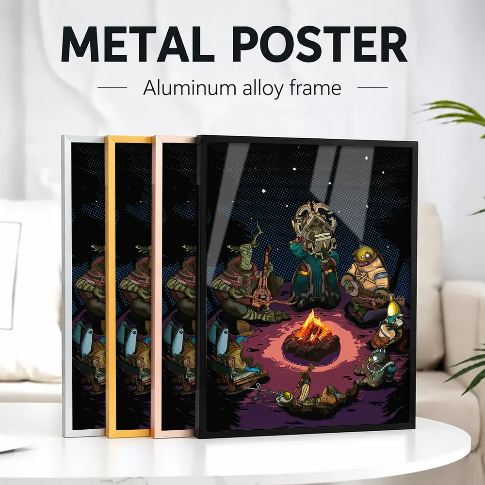 Outer Wilds Campfire Music Framed Metal Print Customized Photo Dark Technology Style Wall Art For Collector Room Birthday Gift