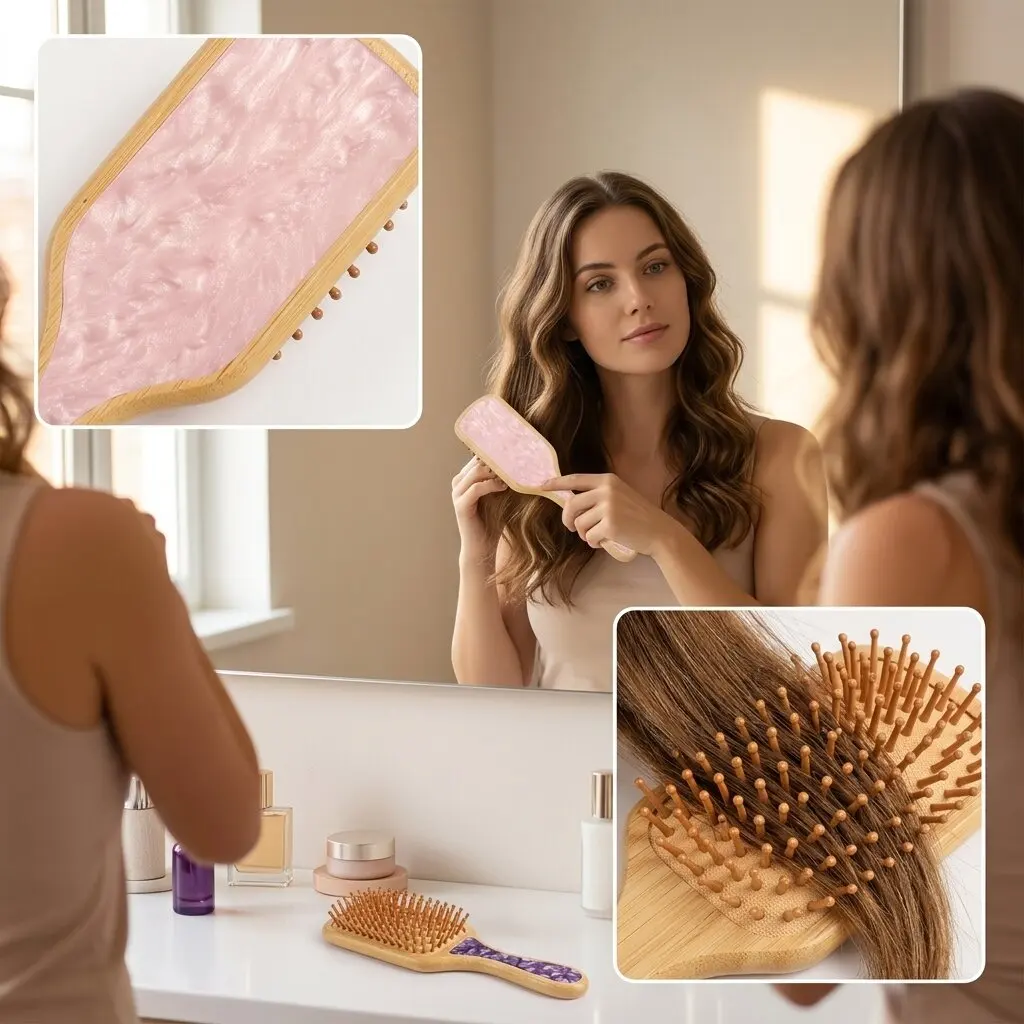 Wooden Hair Brush Marble Texture Scalp Massage Paddle Detangling Tool Natural Wooden Hairbrush Anti Static Hair Care Comb
