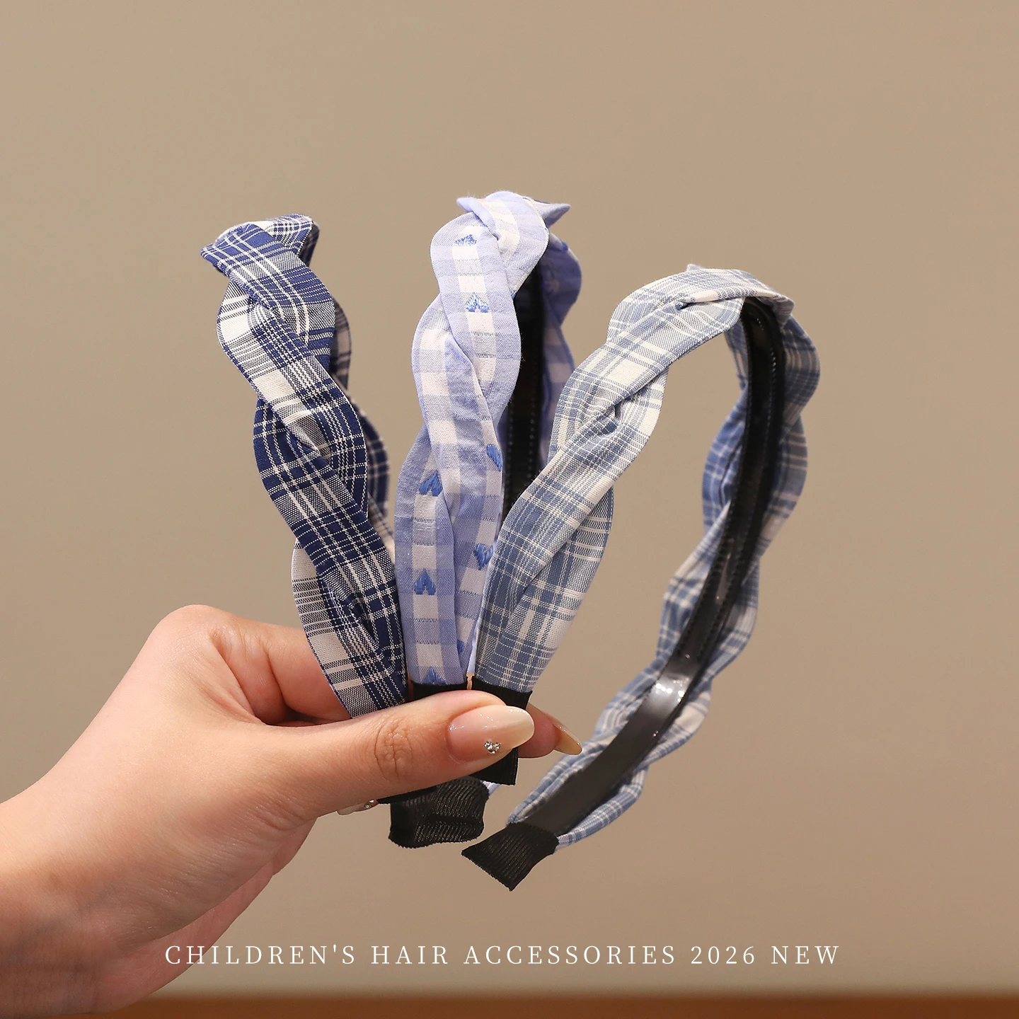 2026 New Preppy Style Gingham Braided Headband for Girls Blue Plaid Soft No Slip Hair Accessories for Toddler Kids Fashion Gift view 5