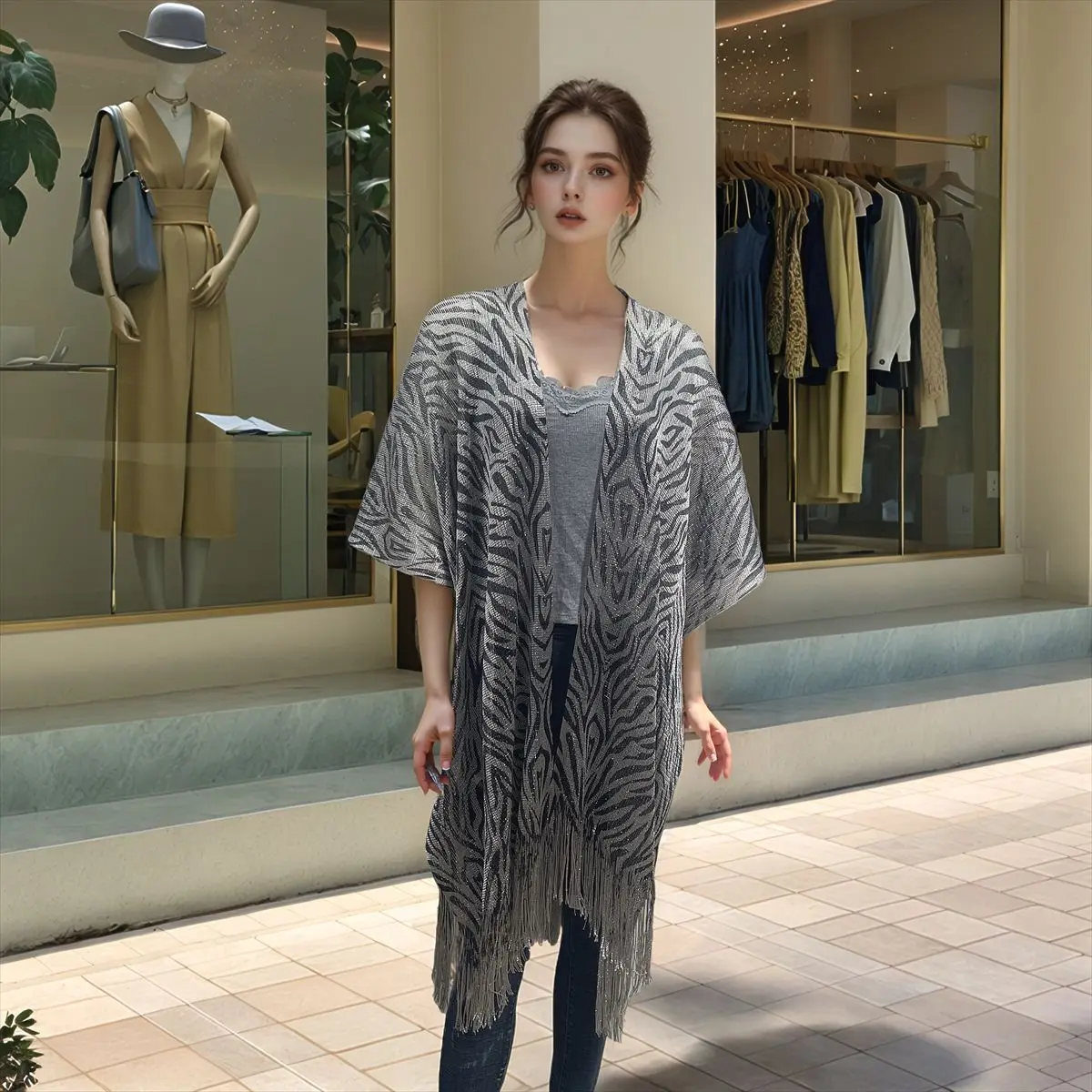 Women's Golden Leopard Print Poncho Summer Sun Protection Cardigan Bikini Cover Cape for Beach Vacation P1