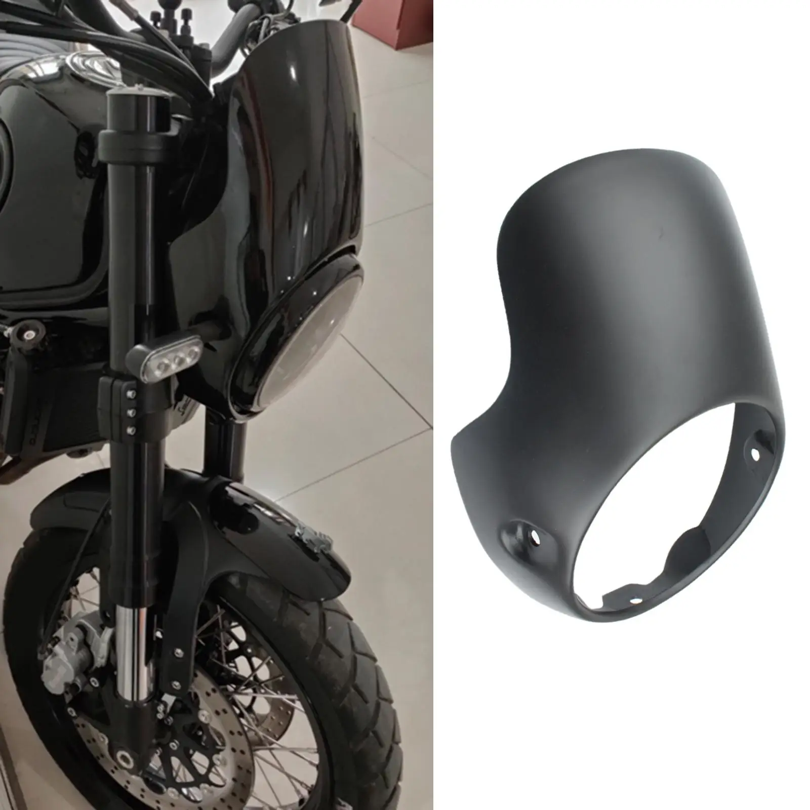 

Black Motorcycle Retro Cafe Racer Style 8inch Headlight Fairing Windshield screen Universal Ornamental
