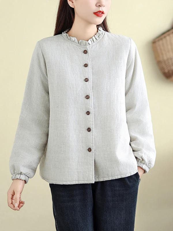 

Retro Cotton Jaet Women's Loose Casual ort Outerwear Pure Color Cotton Linen Collar Coat Vintage Sle Long Sve Coat