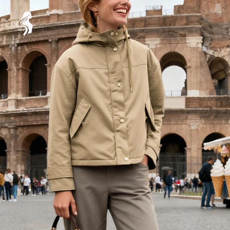 

Womens Casual Jacket With Zipper Hood And Fur Collar Comfortable And Casual Jacket For Autumn And Winter Daily Wear