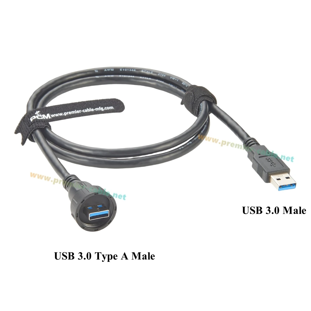 USB 3.0 Car Mount Flush Cable IP67 Type A Male Plug to Male Extension Cable 5Gbps Outdoor Waterproof Socket for Motorcycle Boat
