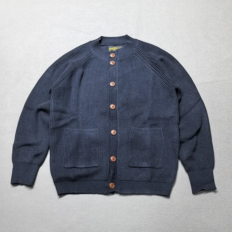 

Autumn Winter Heavyweight Stand Collar Open Cardigan Knitted Sweater Men's Pure Color Wool Blend oulder Sve Long Sve