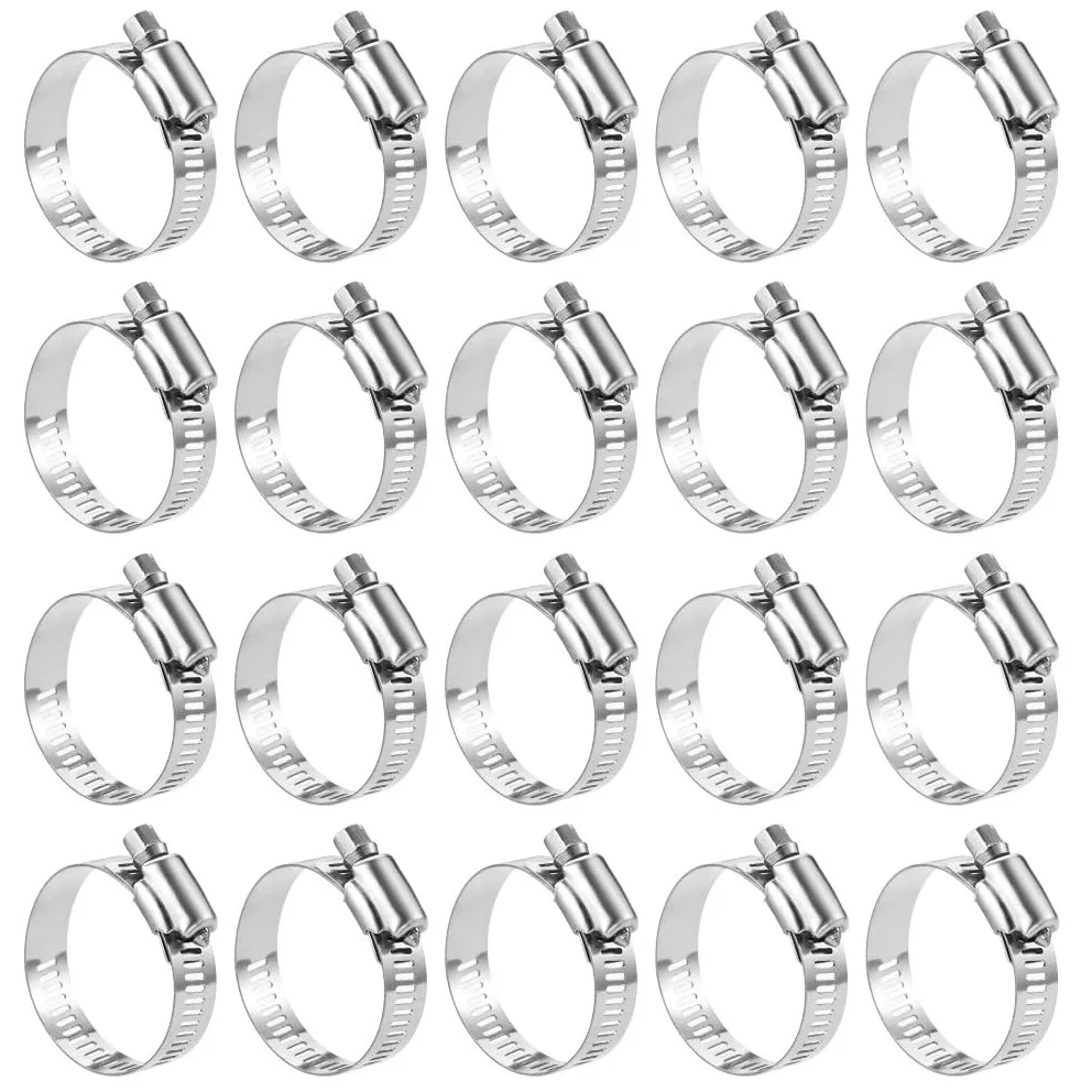 20PCS 304 Stainless Steel Hose Clamp Adjustable 27-51mm Worm Gear Hose Clamp Metal Fuel Line Pipe Clamp for Plumbing, Automotive