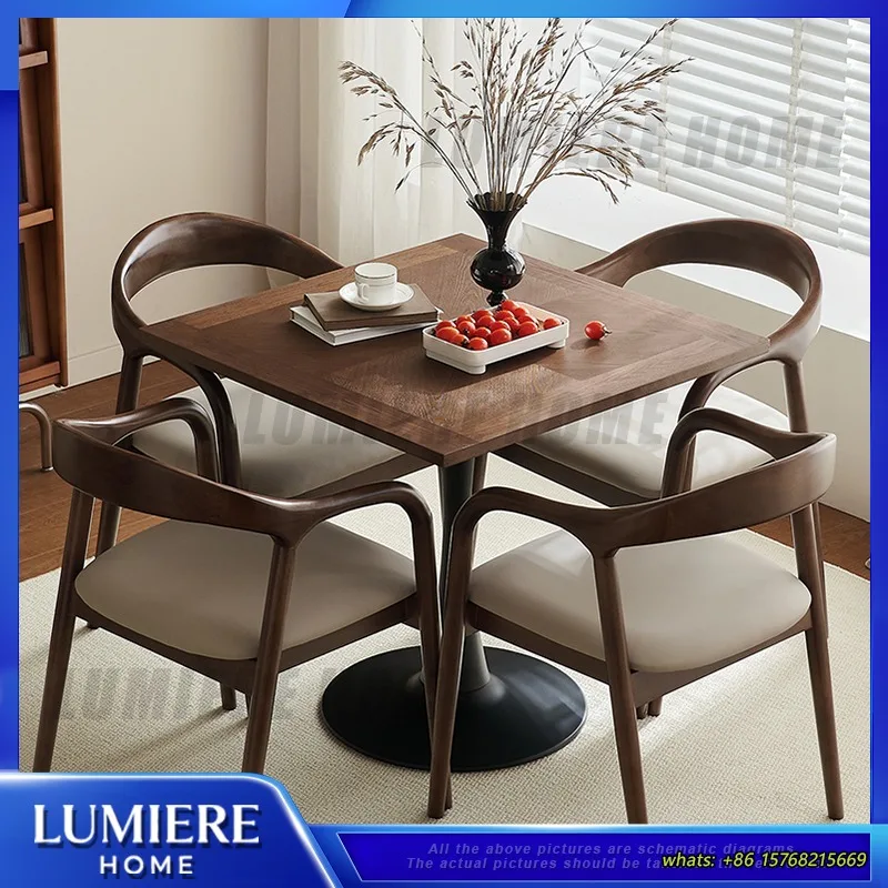 Solid Wood Square Coffee Table Set with 4 Chairs Minimalist Design for Balcony Office Lobby Reception Lounge Outdoor Indoor Use