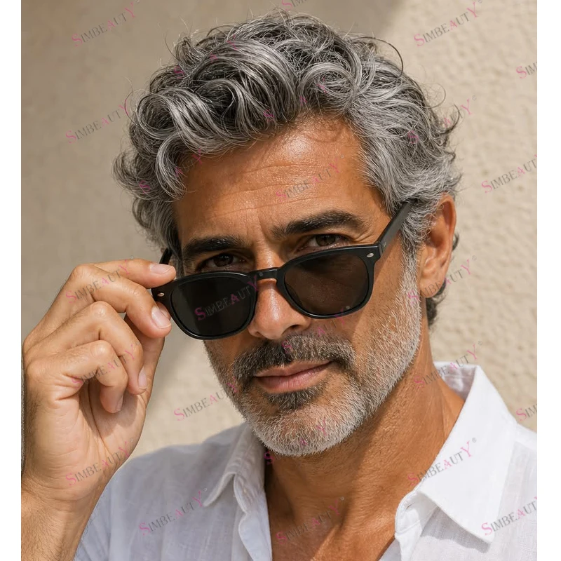 Cheapest Natural Hairline Sliver Grey Blonde Human Hair Old Men's Wigs Durable Brown Black Men 6Inch Long Hair Prosthesis System