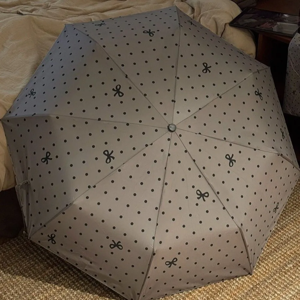 Polka Dot Bow Folding Umbrella Sun Protection Windproof UV Protection Umbrella with Storage Bag Hand Operated Parasol Daily Use view 2