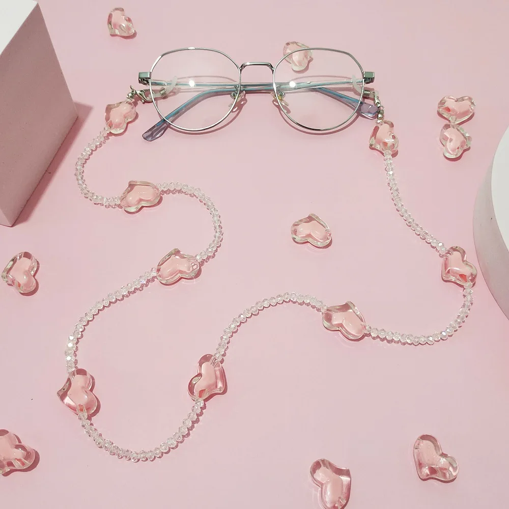 New Love Crystal Glasses Chain Multi-purpose Necklace Beaded Peach Heart Mask Chain Anti-drop Hanging Chain of Spectacles