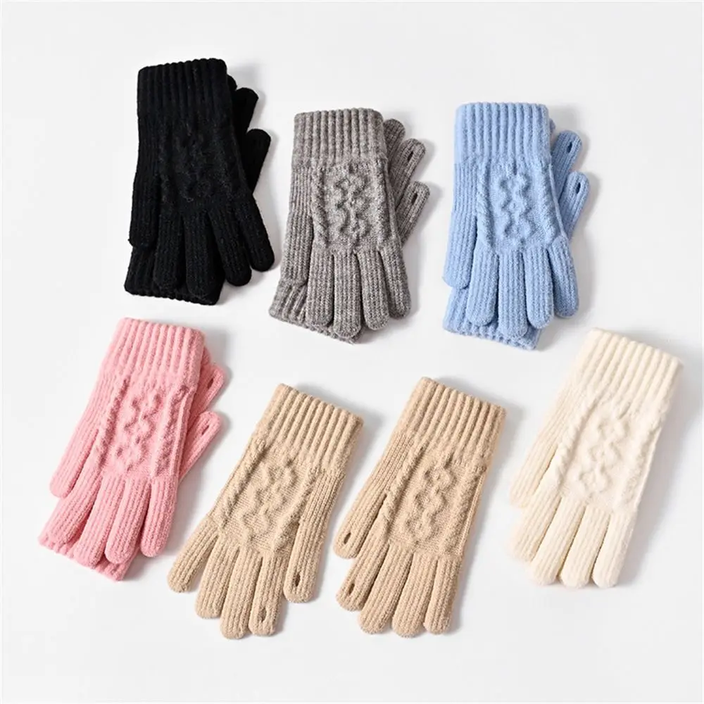 Daily Knitting Warm Gloves Thicken Elastic Knitted Mittens Solid Color Touch Screen All Finger Gloves for Men