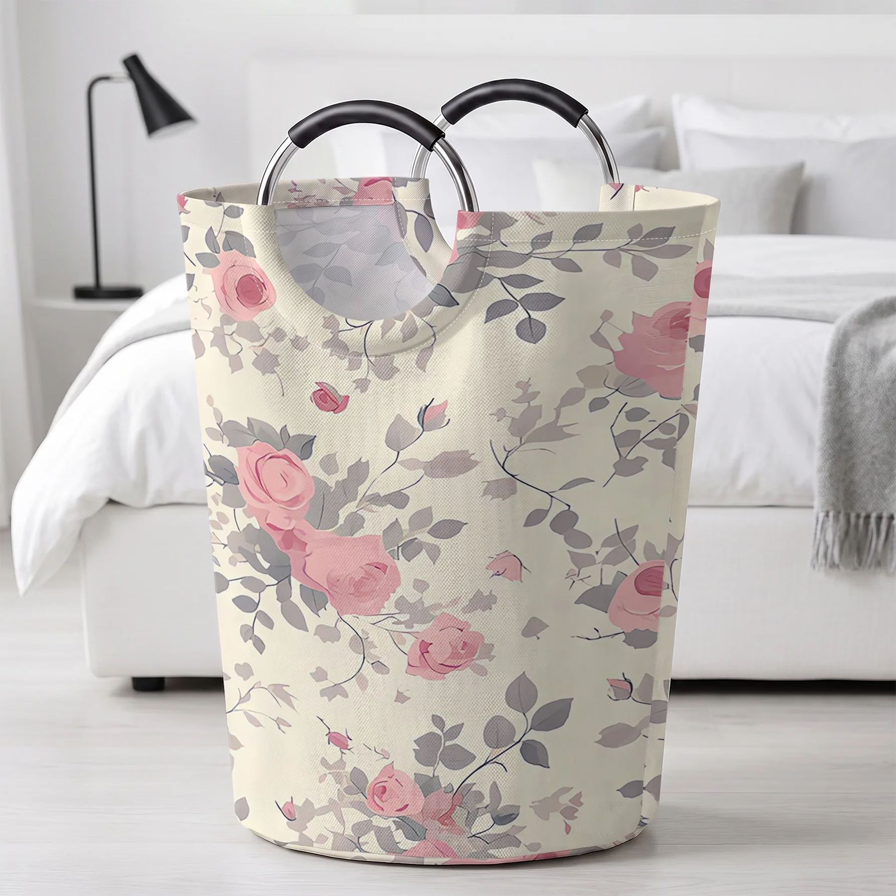 Vintage Pink Rose Floral All‑Over Print Handheld Storage Basket, For Laundry, Bedroom & Home Sundries Storage