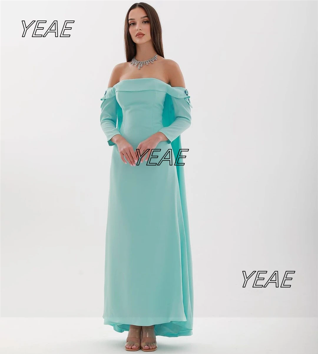 Santorini Vestidos Party Formal Dresses Evening Bateau Neck Beaded Long Sleeves Prom Dress with Wraps Wedding Guests Gowns