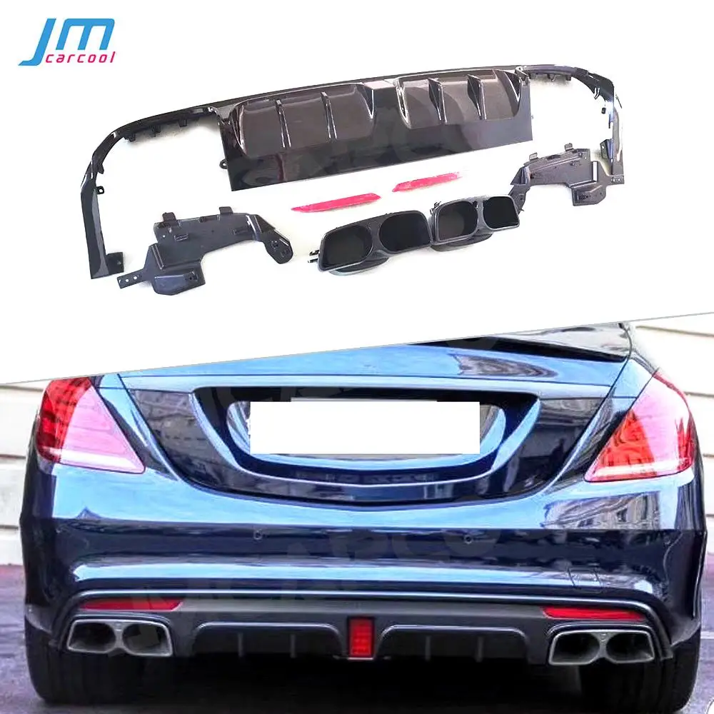 

S Class ABS Rear Bumper Lip Diffuser Spoiler with Exhaust Tips For Mercedes Benz W222 S63 S65 AMG 2014-2017 Car Styling