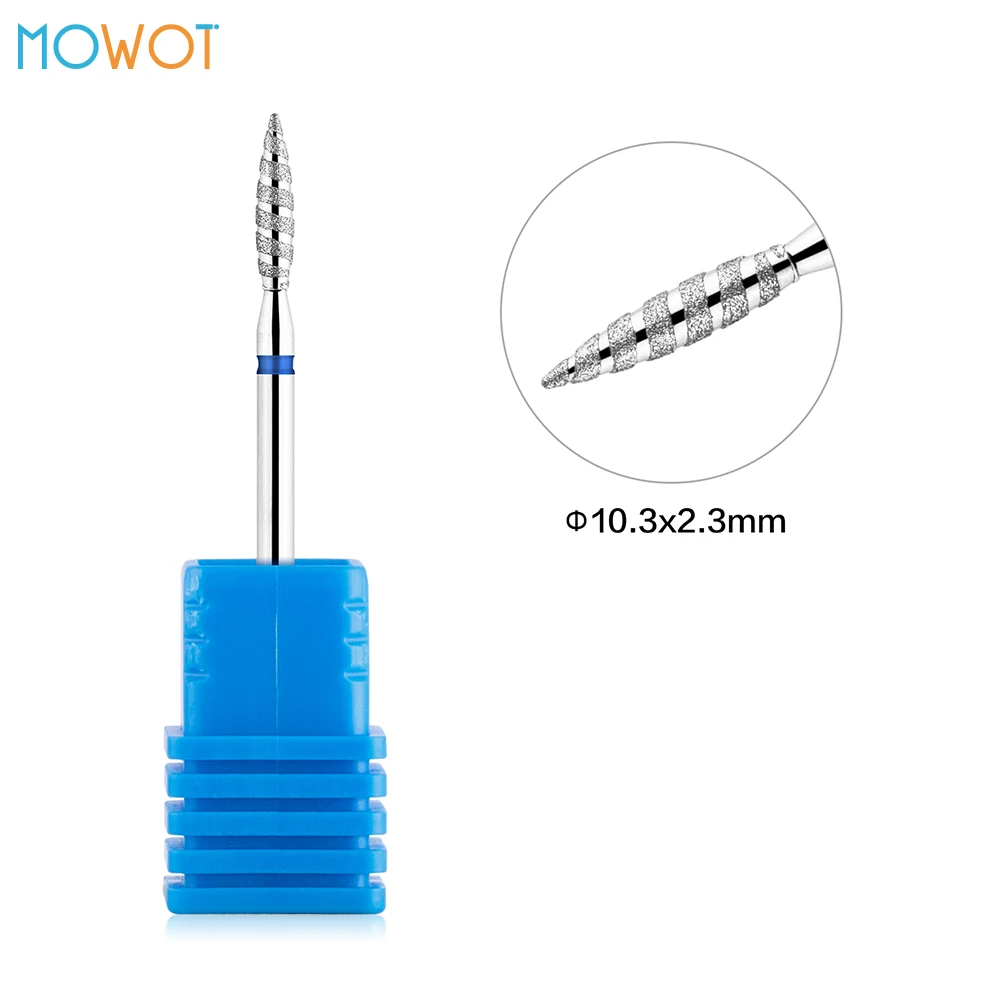 MOWOT 2pcs/lot Diamond Nail Drill Bits Flame Nail File Cuticle Clean Russian Rotary Milling Cutter Manicure Pedicure Nail Tools