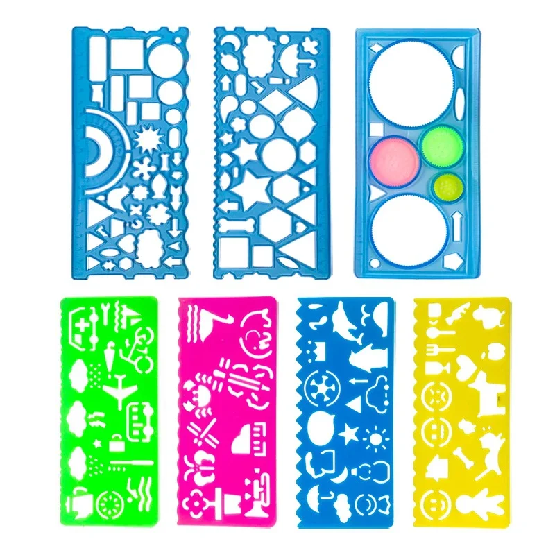 الهندسة السنبوغراف رسم الاستنسل مجموعة اللوحة قالب حاكم الفن الحرفية الإبداعية الأطفال أطفال لعبة تعليمية الفتيات الفتيان هدية