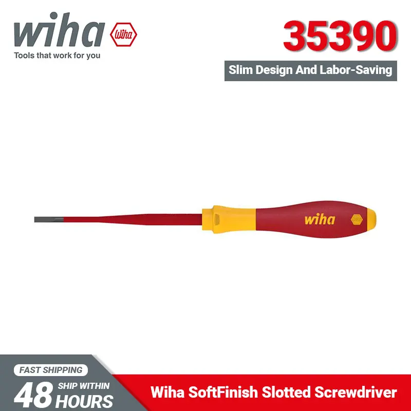 Wiha 35390 Slotted Screwdriver 4.0mm Blade 1000V VDE-tested Insulated Electric SlimFix Screwdriver Higher Work Efficiency