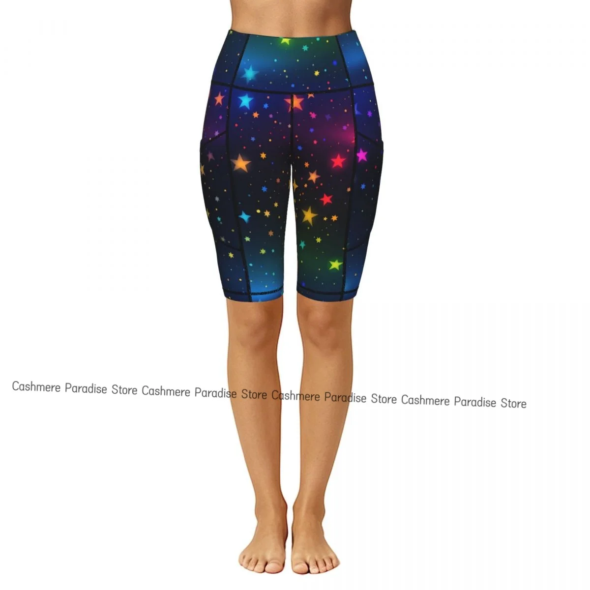 Double Pocket Sports Shorts Women Elastic Slim Colorful Cosmic Space  Shorts Gym Exercise Running High Waist Yoga Fitness Shorts