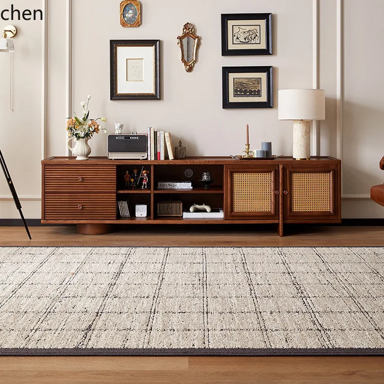 HXL Retro Solid Wood TV Cabinet Floor Storage Cabinet Integrated Furniture